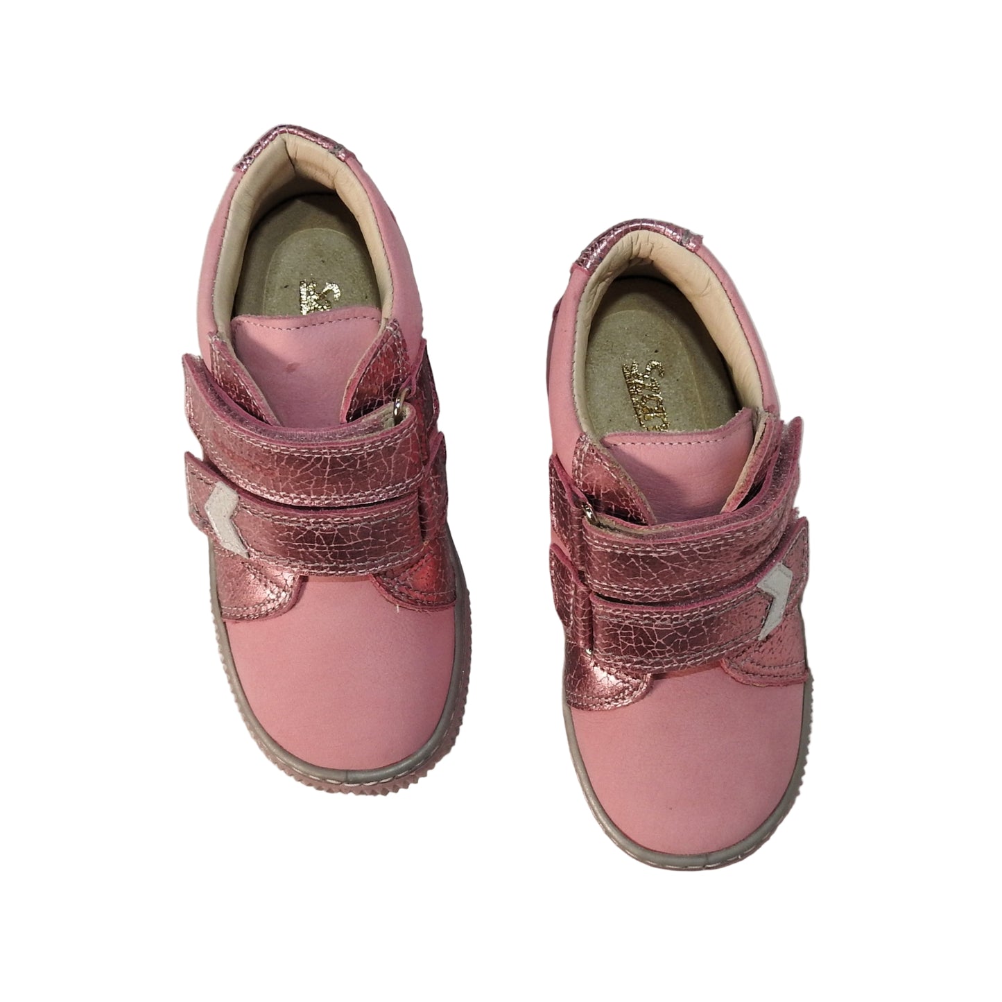 Szamos Kids Girls’ Genuine Leather Shoes – Ergonomic Supportive Sole, Stable Heel, Flexible Forefoot, Adjustable Hook & Loop Straps, Embroidered – Pink/Silver with Owl & Floral Design