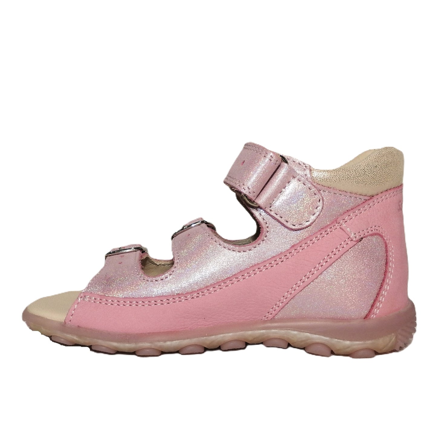 Szamos Kids Girls’ Genuine Leather Sandals – Ergonomic Supportive Sole, Stable Heel, Flexible Forefoot, Adjustable Hook & Loop Straps, Embroidered – Pink/Silver with Butterfly Design