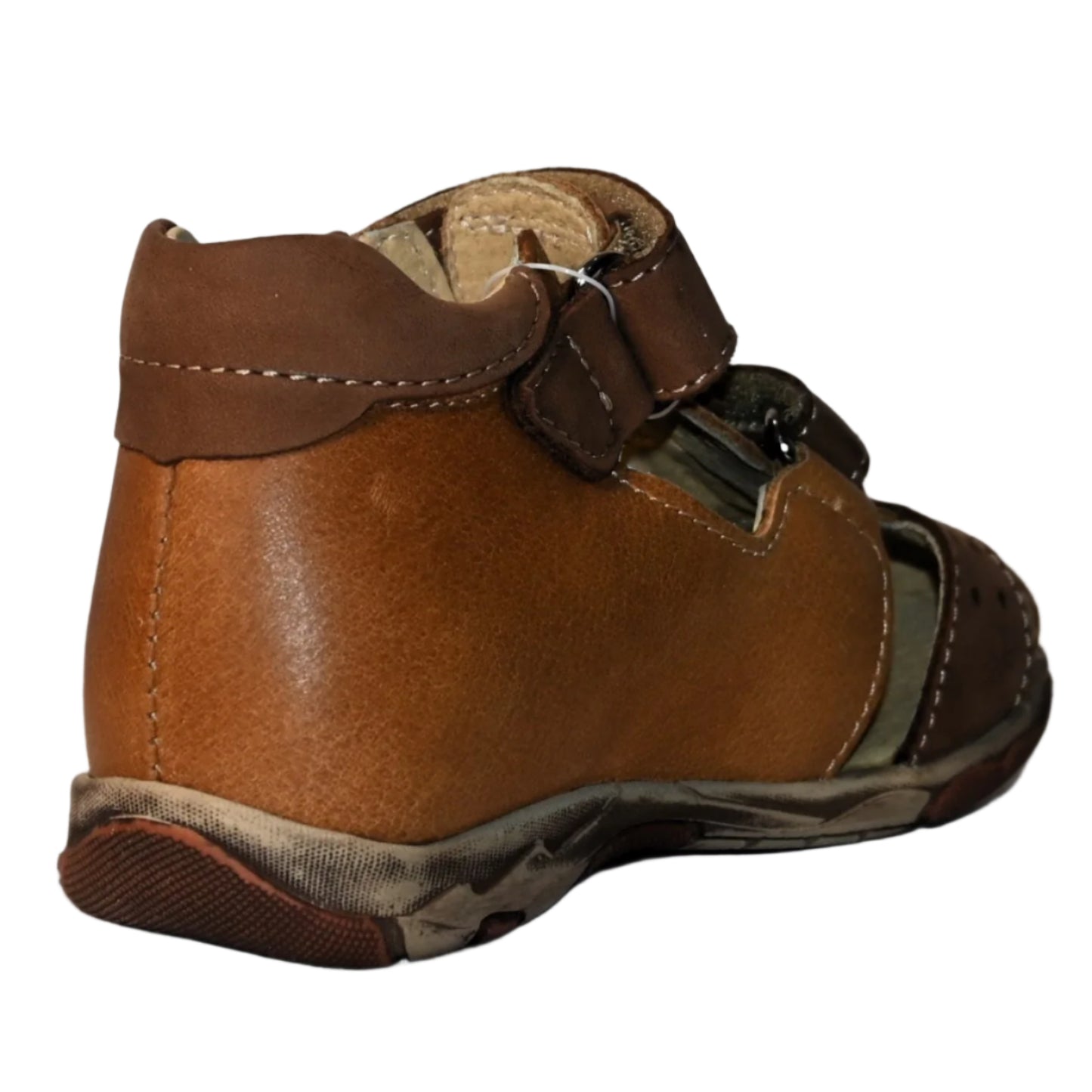 Szamos Kids Boys' Genuine Leather Closed-Toe Sandals – Dark Brown with Ergonomic Sole and Easy Hook-and-Loop Closure