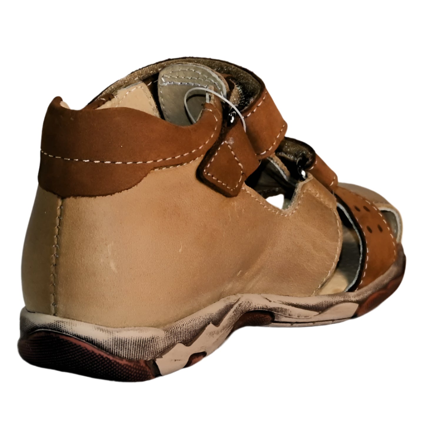Szamos Kids Boys' Genuine Leather Closed-Toe Sandals – Light Brown with Ergonomic Sole and Easy Hook-and-Loop Closure