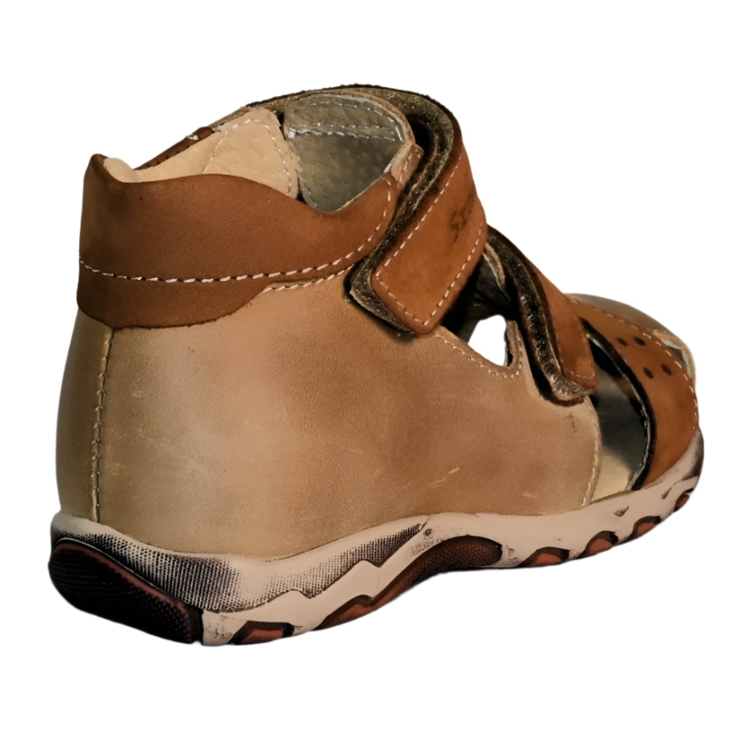 Szamos Kids Boys' Genuine Leather Closed-Toe Sandals – Light Brown with Ergonomic Sole and Easy Hook-and-Loop Closure