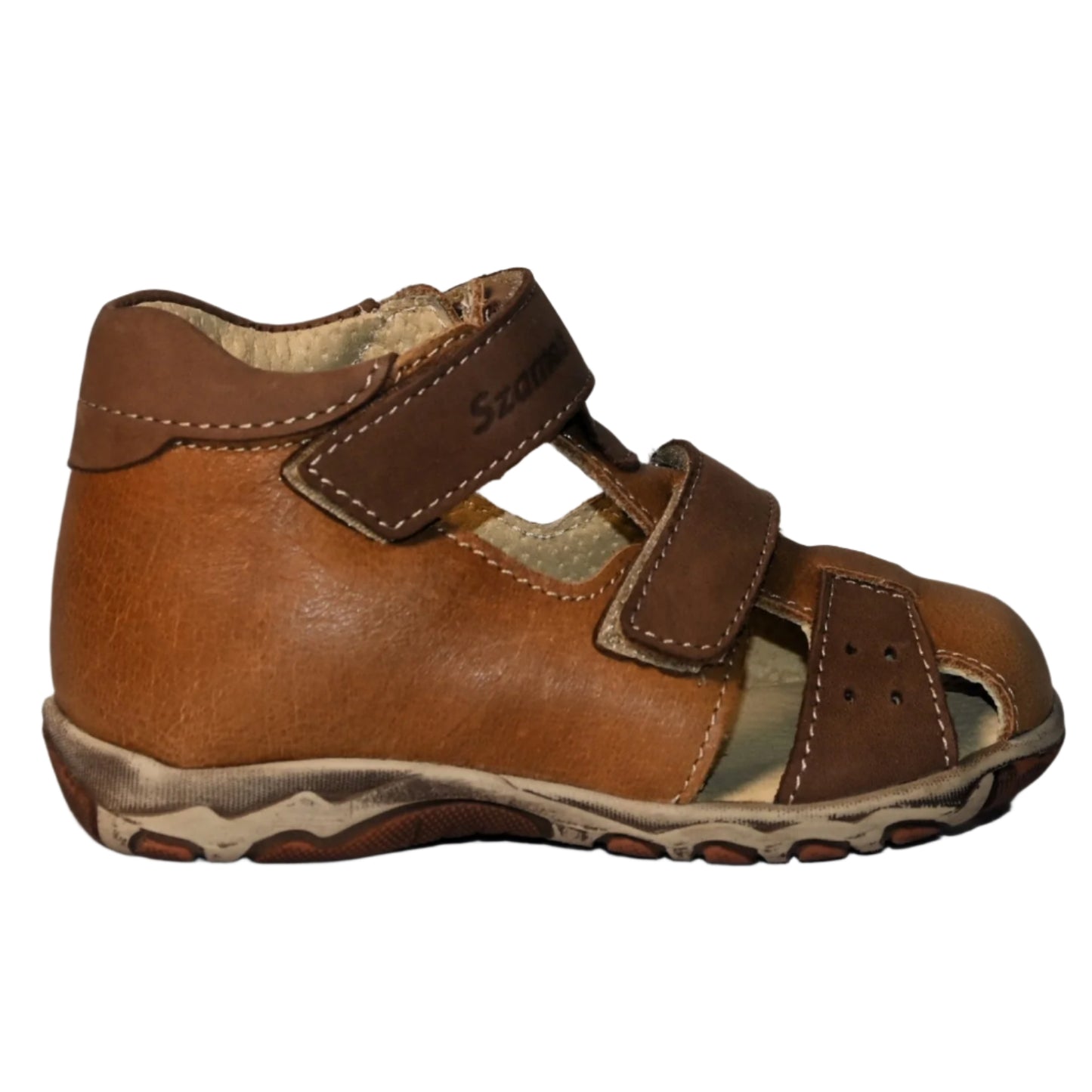 Szamos Kids Boys' Genuine Leather Closed-Toe Sandals – Dark Brown with Ergonomic Sole and Easy Hook-and-Loop Closure