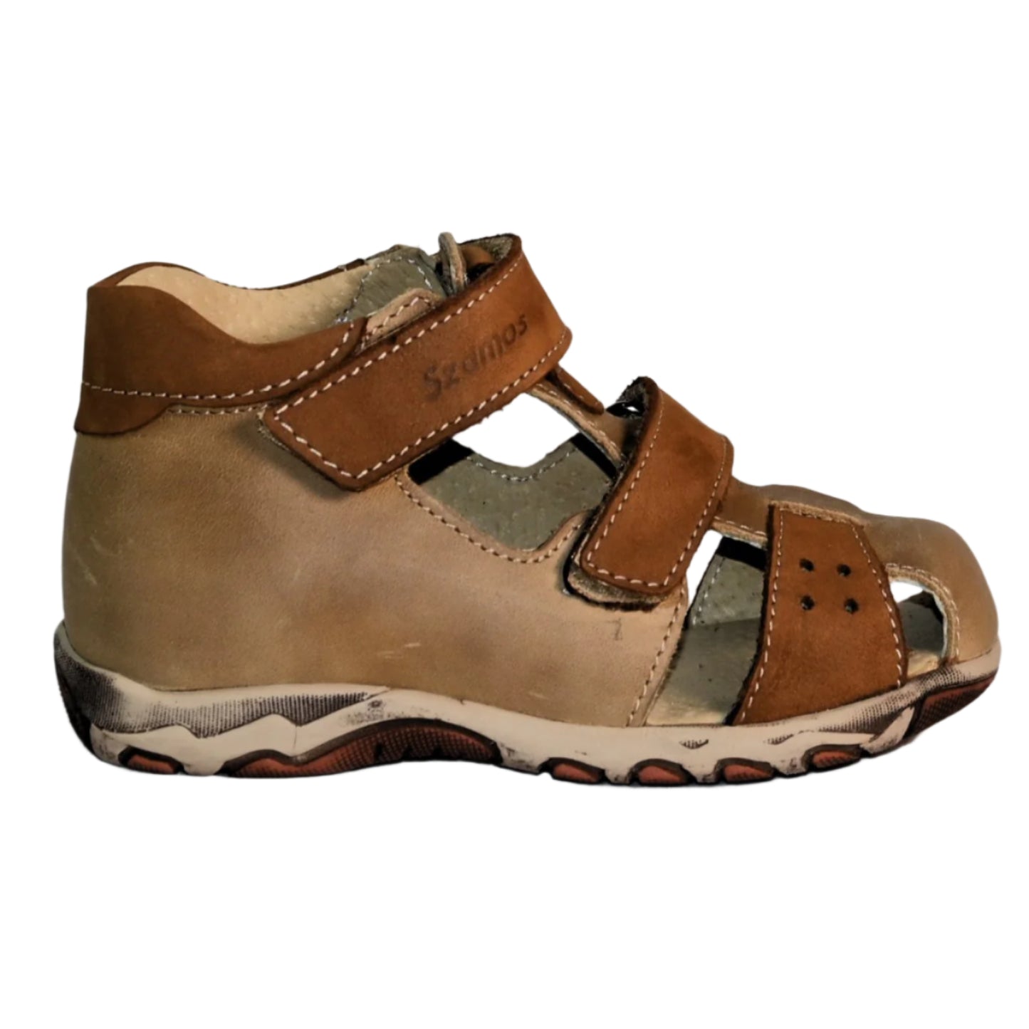 Szamos Kids Boys' Genuine Leather Closed-Toe Sandals – Light Brown with Ergonomic Sole and Easy Hook-and-Loop Closure