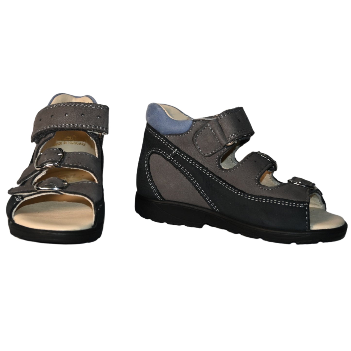 Szamos Kids Boys’ Genuine Leather Orthopedic Corrective Sandals – Arch Support Shoes, Ankle Support, for Flat Feet & Overpronation with Adjustable Hook & Loop Straps, Navy/Light Blue/Gray with Red Racing Car Design