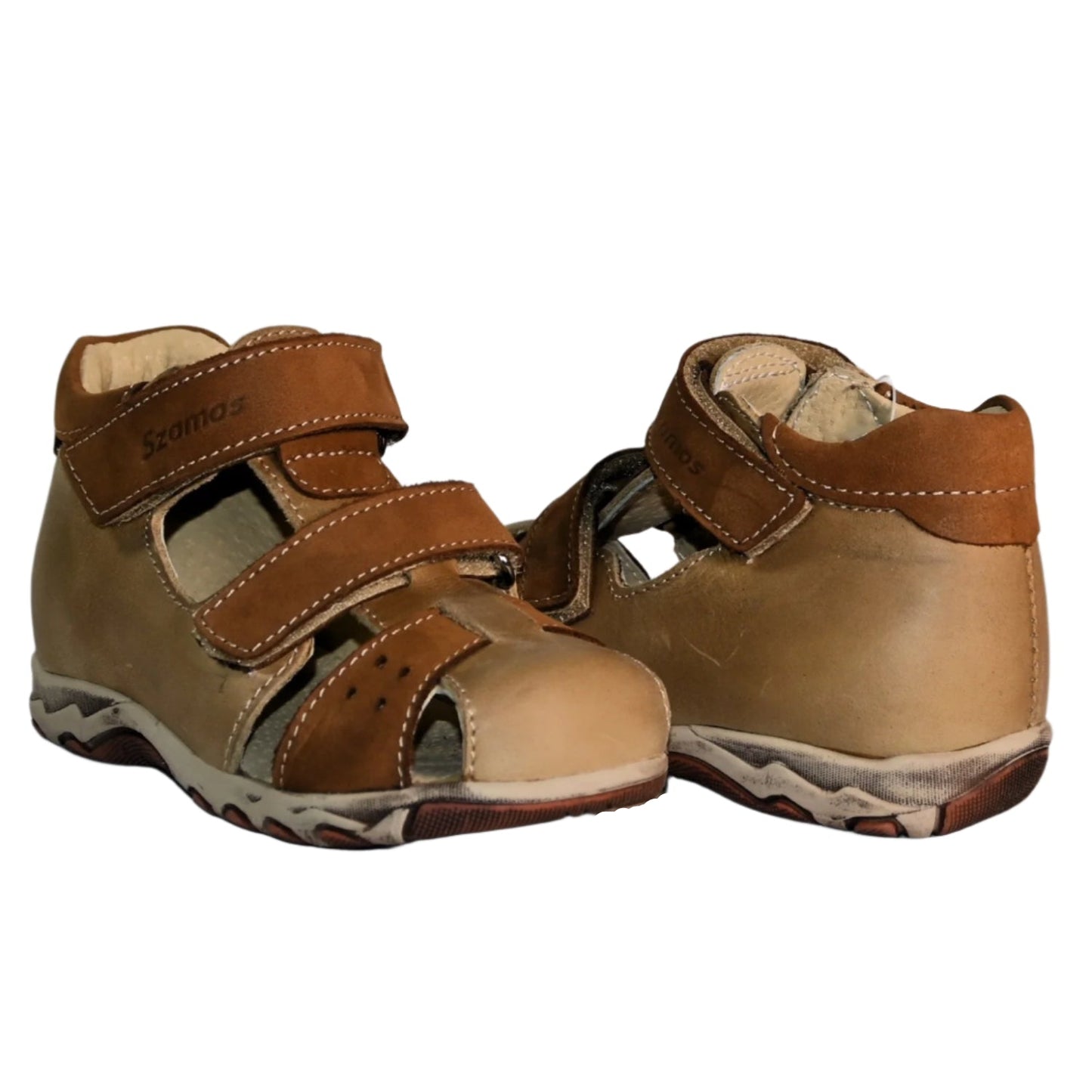 Szamos Kids Boys' Genuine Leather Closed-Toe Sandals – Light Brown with Ergonomic Sole and Easy Hook-and-Loop Closure