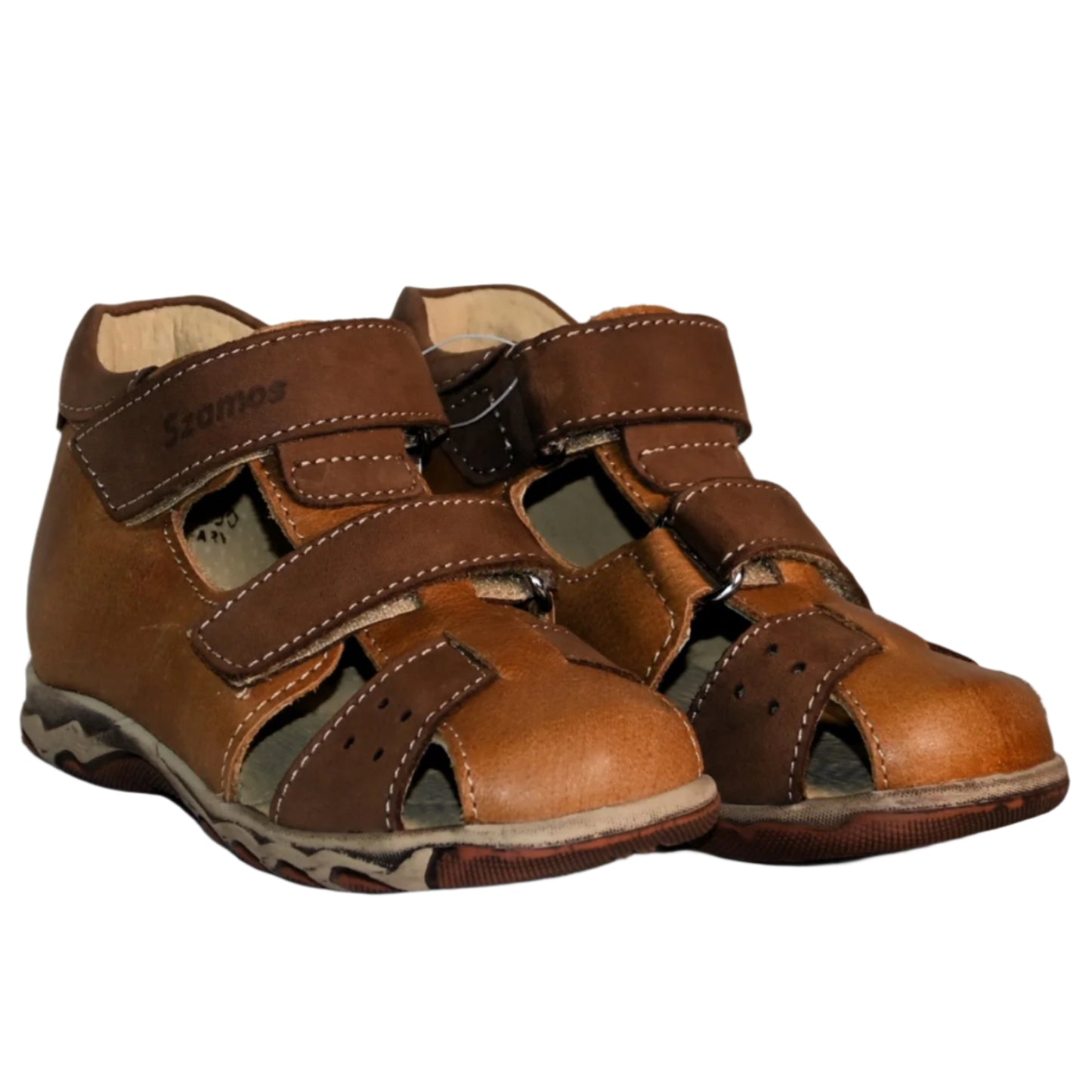 Szamos Kids Boys' Genuine Leather Closed-Toe Sandals – Dark Brown with Ergonomic Sole and Easy Hook-and-Loop Closure