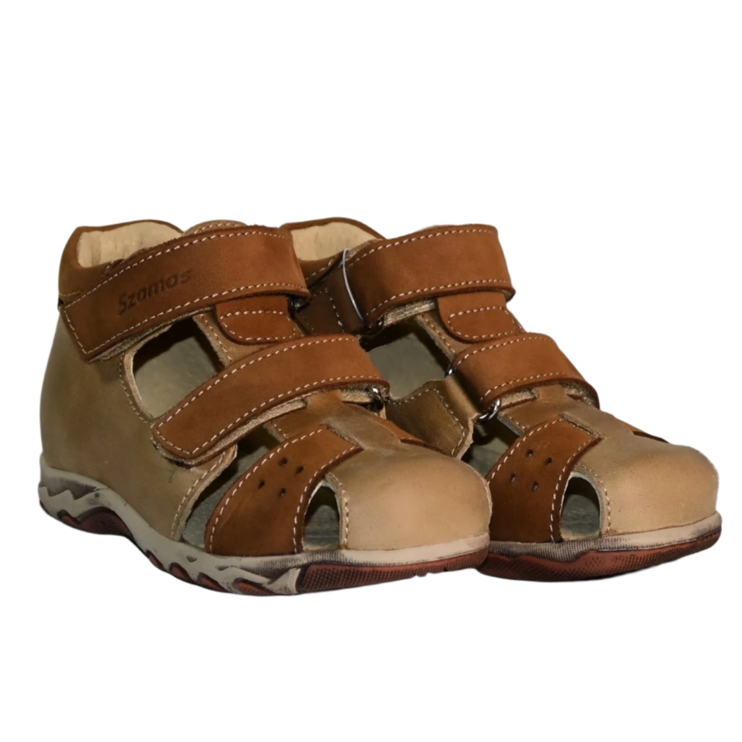 Szamos Kids Boys' Genuine Leather Closed-Toe Sandals – Light Brown with Ergonomic Sole and Easy Hook-and-Loop Closure