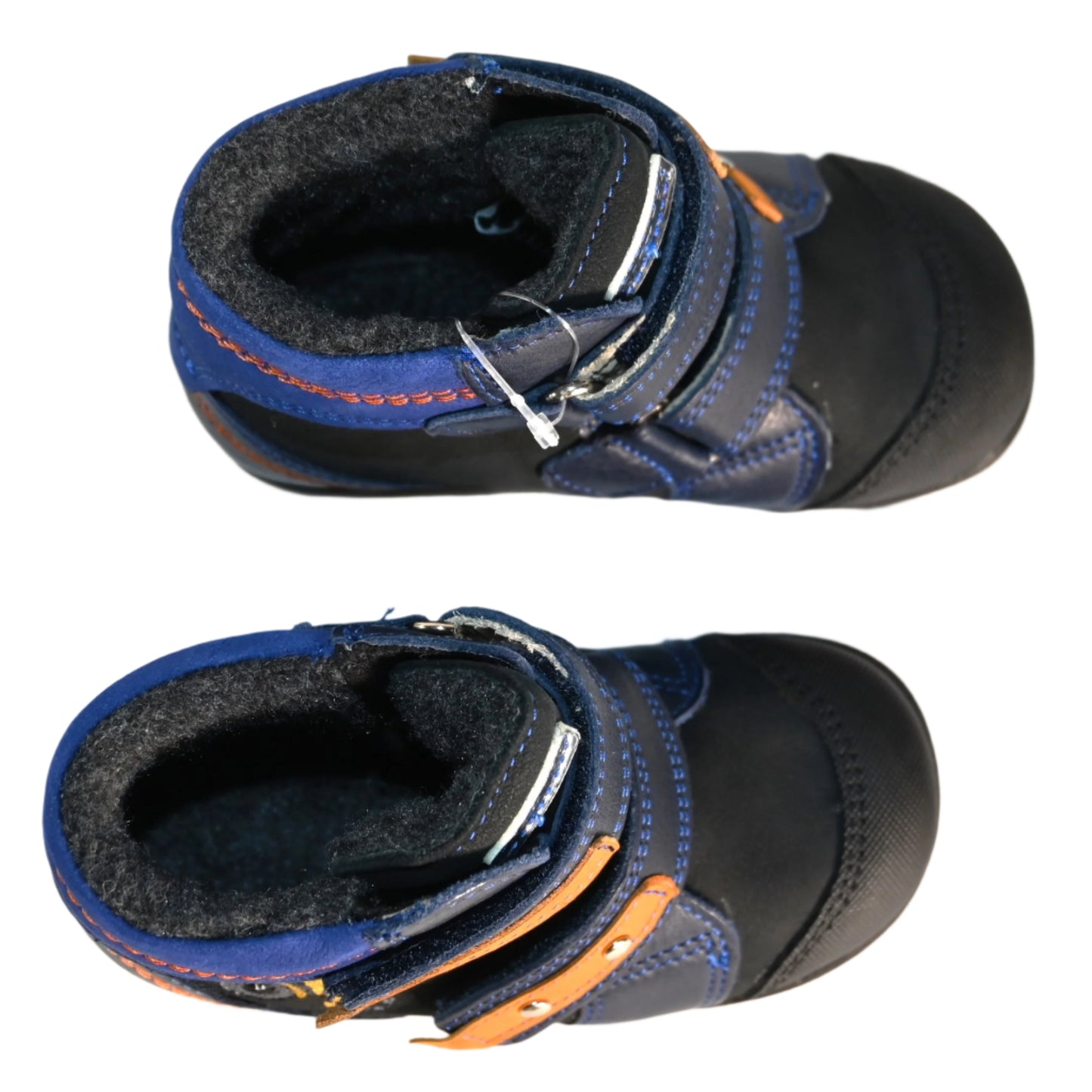 Szamos Kids Boys’ Genuine Leather Orthopedic Boots – Arch Support Shoes for Flat Feet & Overpronation, with Ankle Support, Adjustable Straps, Navy Blue/Orange with Yellow Dump Truck