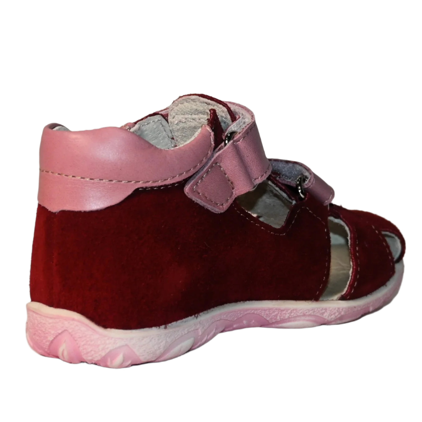 Szamos Kids Boys' Genuine Leather Closed-Toe Sandals – Burgundy and Pink with Ergonomic Supportive Sole and Easy Hook-and-Loop Closure