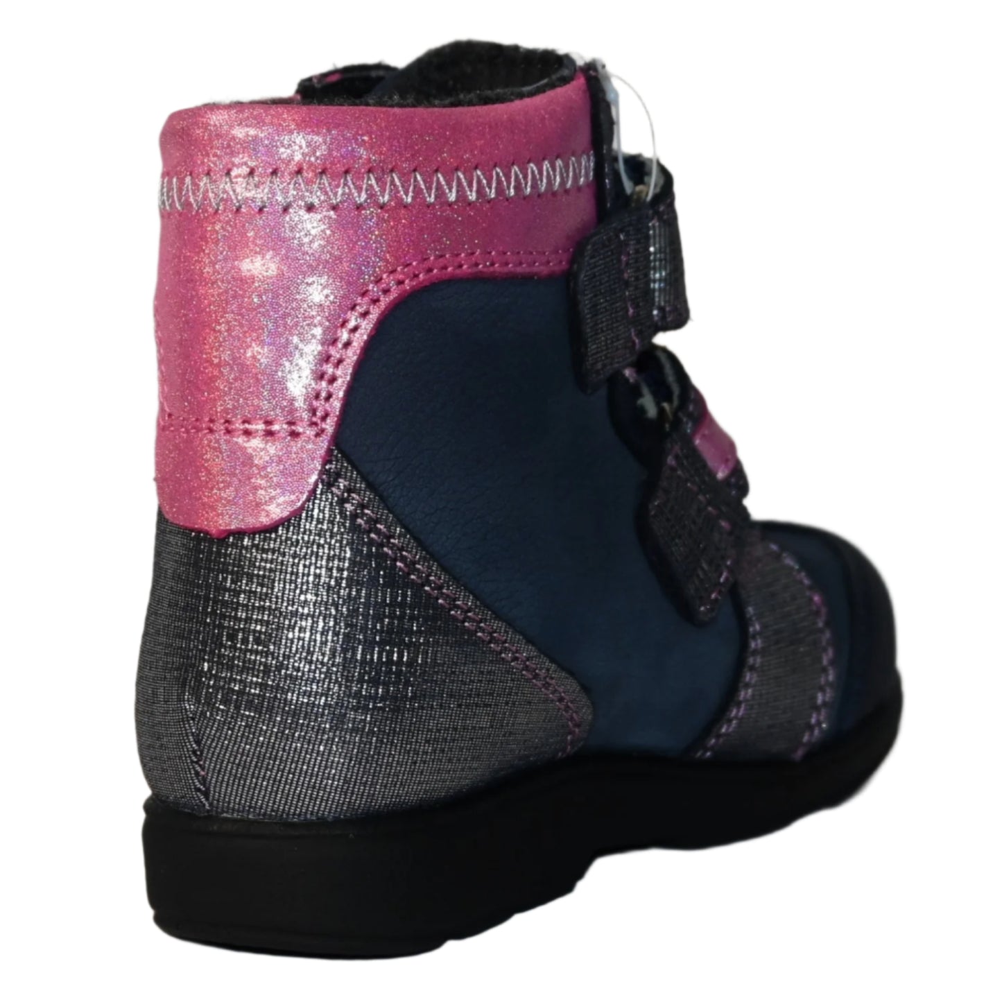 Szamos Kids Girls’ Genuine Leather Orthopedic Boots – Arch Support Shoes for Flat Feet & Overpronation, with Ankle Support, Faux Fur Lining, Adjustable Straps, Navy Blue/Pink/Gray Glitter Owl Design