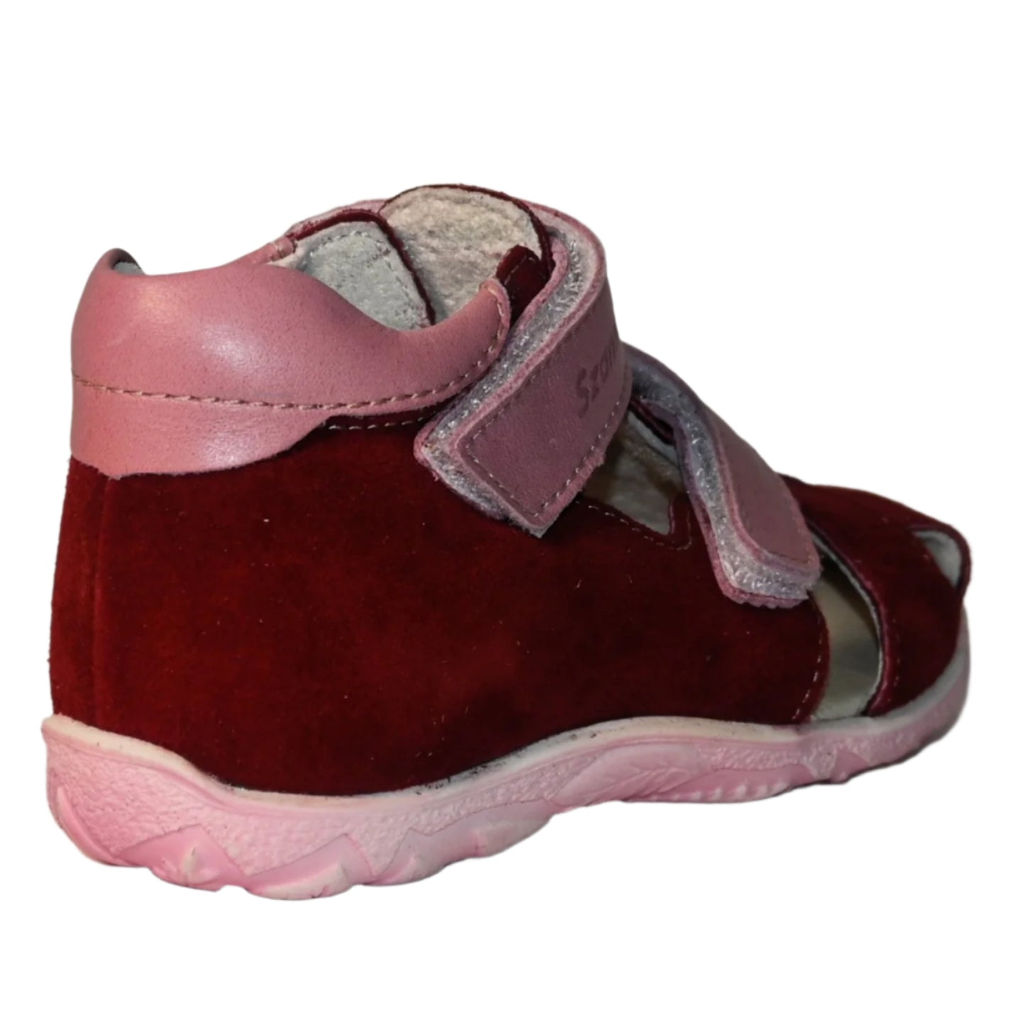 Szamos Kids Boys' Genuine Leather Closed-Toe Sandals – Burgundy and Pink with Ergonomic Supportive Sole and Easy Hook-and-Loop Closure