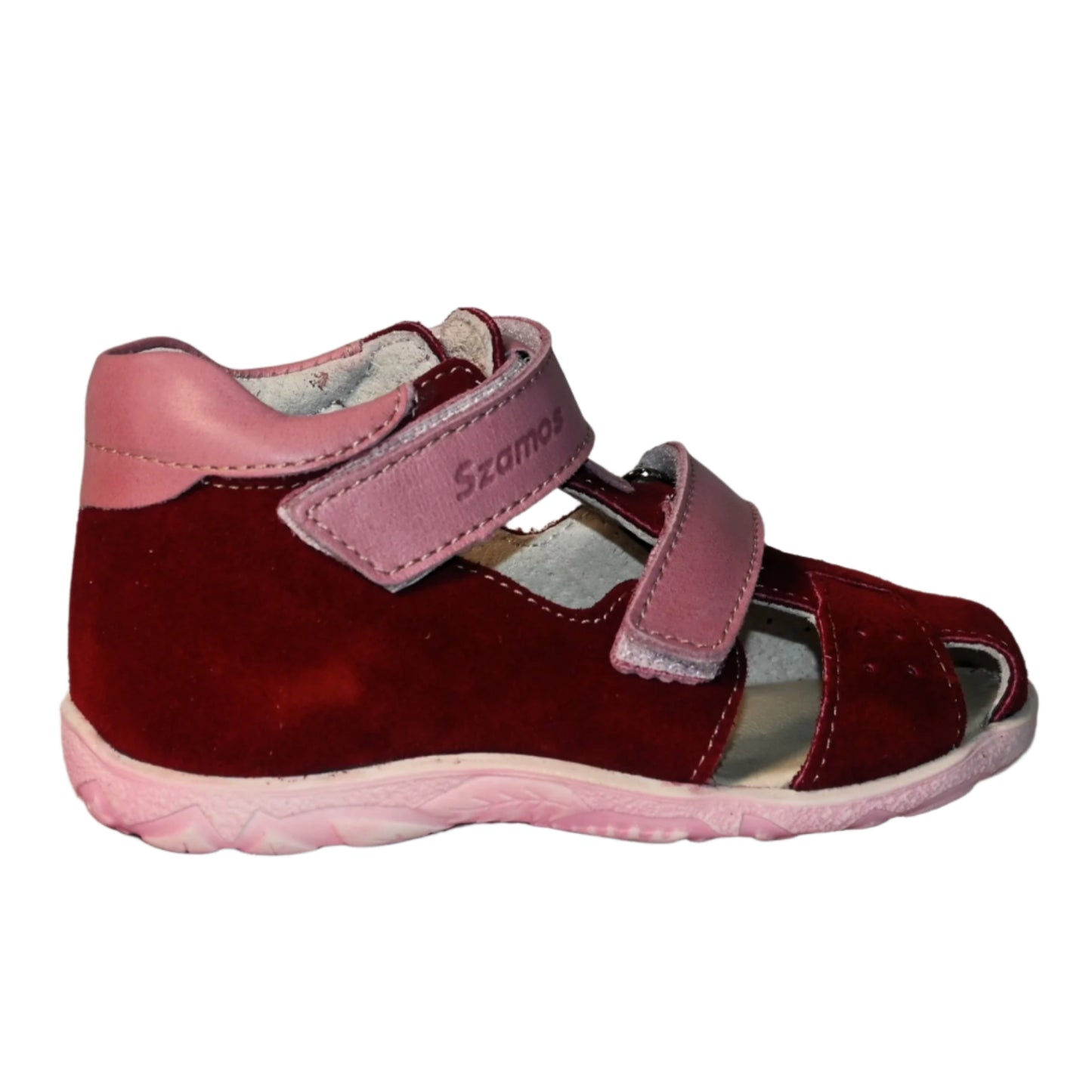 Szamos Kids Boys' Genuine Leather Closed-Toe Sandals – Burgundy and Pink with Ergonomic Supportive Sole and Easy Hook-and-Loop Closure
