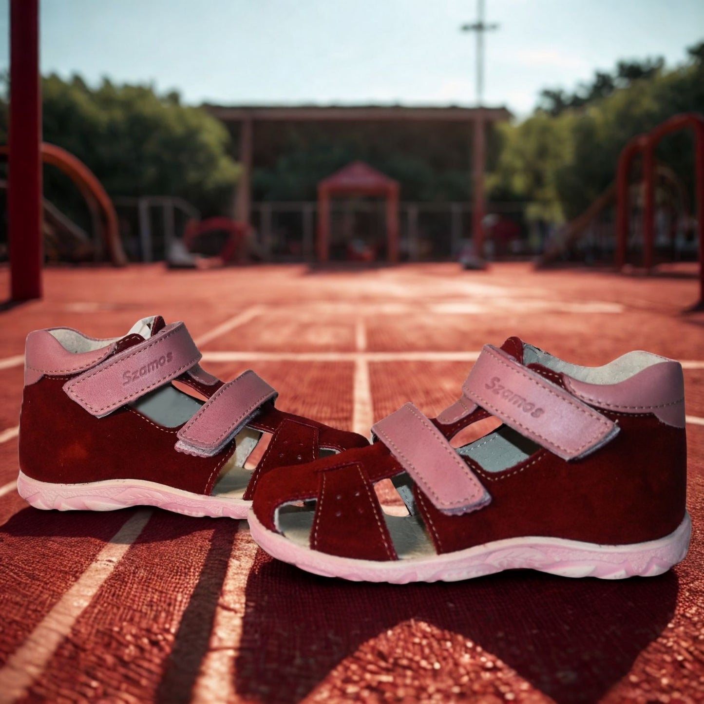 Szamos Kids Boys' Genuine Leather Closed-Toe Sandals – Burgundy and Pink with Ergonomic Supportive Sole and Easy Hook-and-Loop Closure