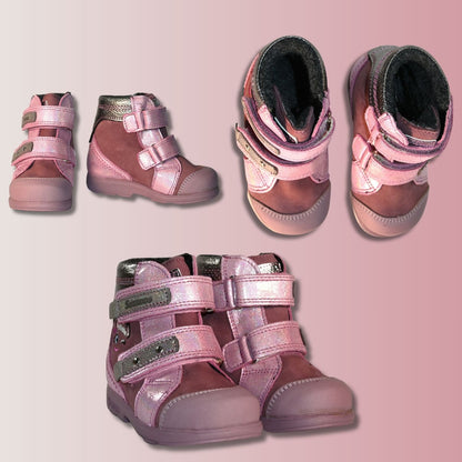 Szamos Kids Girls’ Genuine Leather Orthopedic Boots – Arch Support Shoes with Corrective Support for Flat Feet & Overpronation, Stable Ankle Support, Adjustable Straps, Pink Glitter Unicorn Design