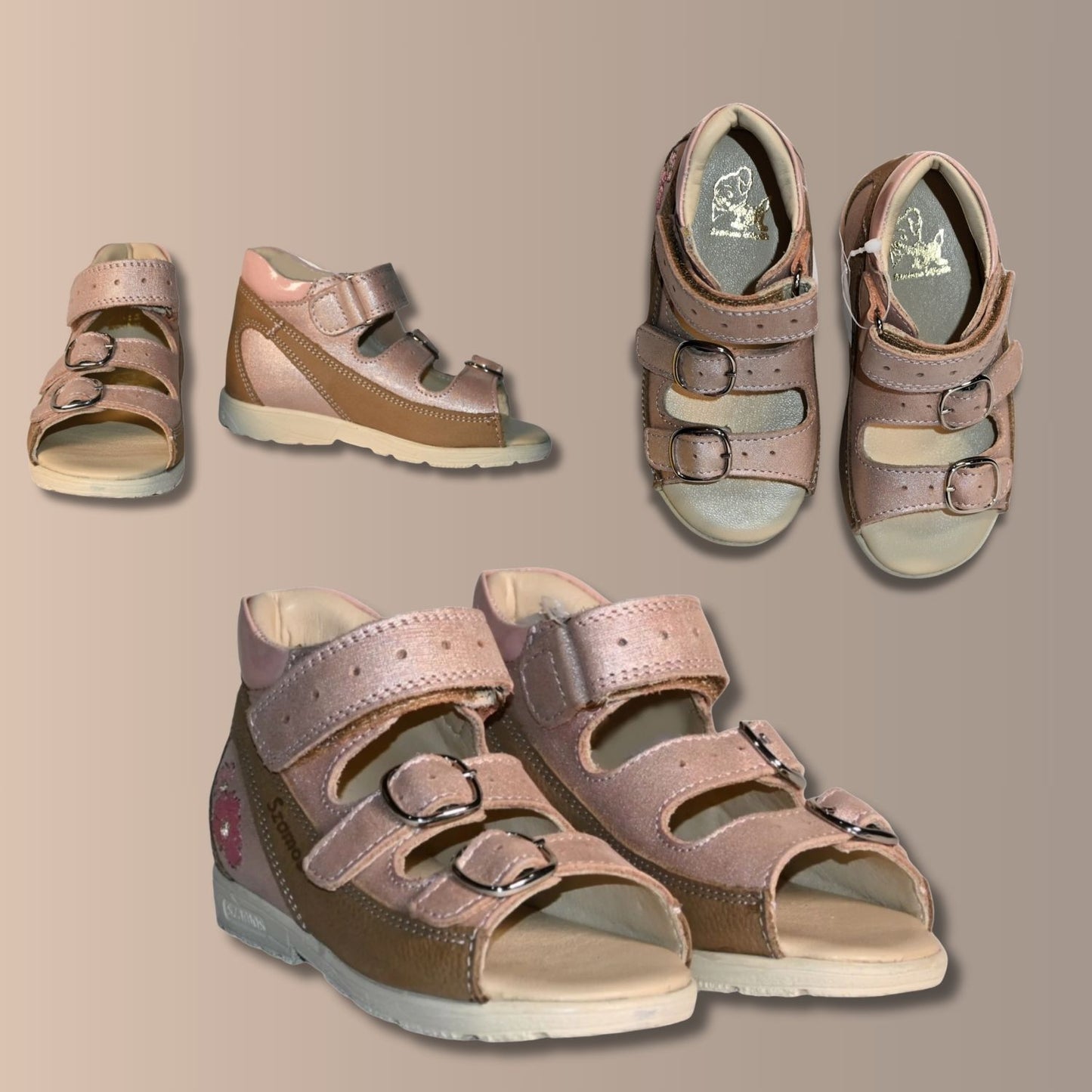 Szamos Kids Girls’ Genuine Leather Orthopedic Corrective Sandals – Arch Support Shoes for Flat Feet & Overpronation with Adjustable Hook-and-Loop Straps, Pink Metallic Floral