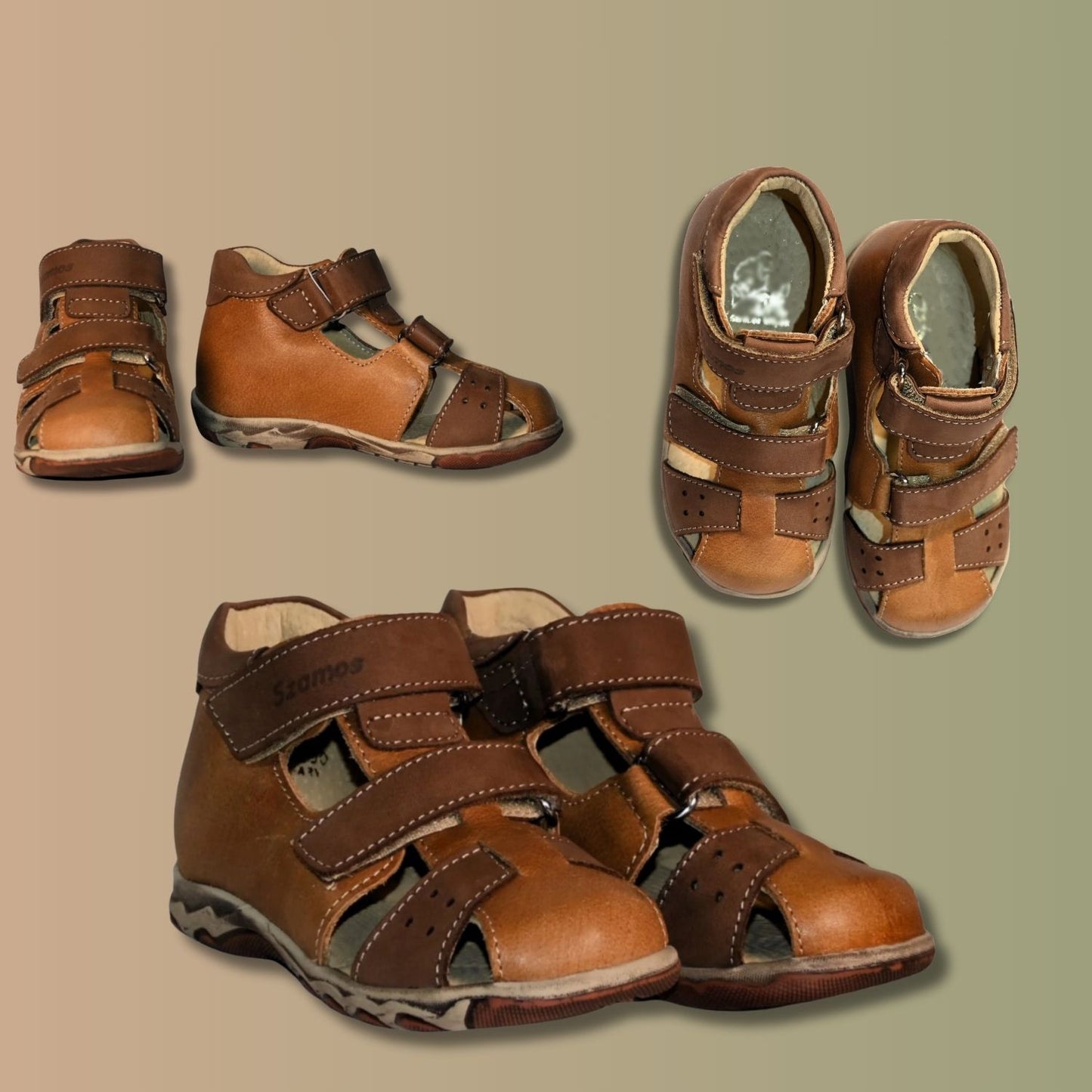 Szamos Kids Boys' Genuine Leather Closed-Toe Sandals – Dark Brown with Ergonomic Sole and Easy Hook-and-Loop Closure