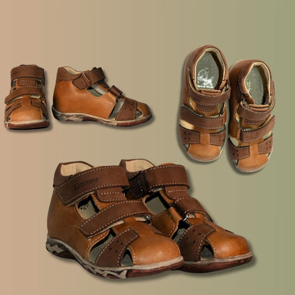 Szamos Kids Boys' Genuine Leather Closed-Toe Sandals – Dark Brown with Ergonomic Sole and Easy Hook-and-Loop Closure