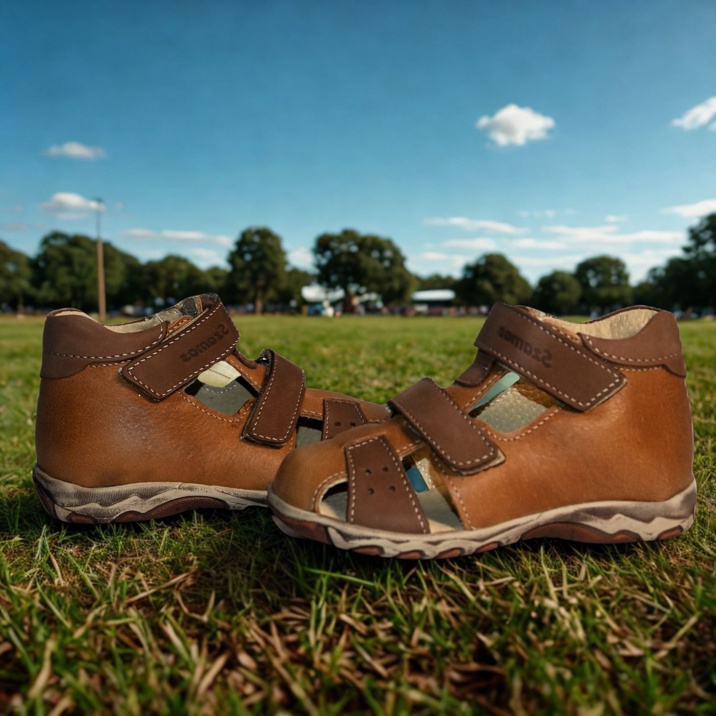 Szamos Kids Boys' Genuine Leather Closed-Toe Sandals – Dark Brown with Ergonomic Sole and Easy Hook-and-Loop Closure