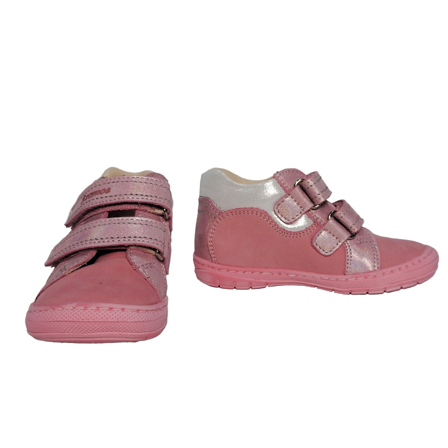 Szamos Girls’ Genuine Leather Shoes – Ergonomic Supportive Sole, Stable Heel, Flexible Forefoot, Adjustable Hook & Loop Straps, Embroidered Design – Pink/Silver with Ladybug & Flower