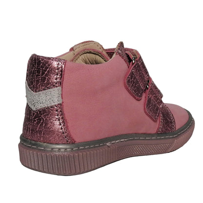Szamos Kids Girls’ Genuine Leather Shoes – Ergonomic Supportive Sole, Stable Heel, Flexible Forefoot, Adjustable Hook & Loop Straps, Embroidered – Pink/Silver with Owl & Floral Design