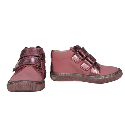 Szamos Kids Girls’ Genuine Leather Shoes – Ergonomic Supportive Sole, Stable Heel, Flexible Forefoot, Adjustable Hook & Loop Straps, Embroidered – Pink/Silver with Owl & Floral Design