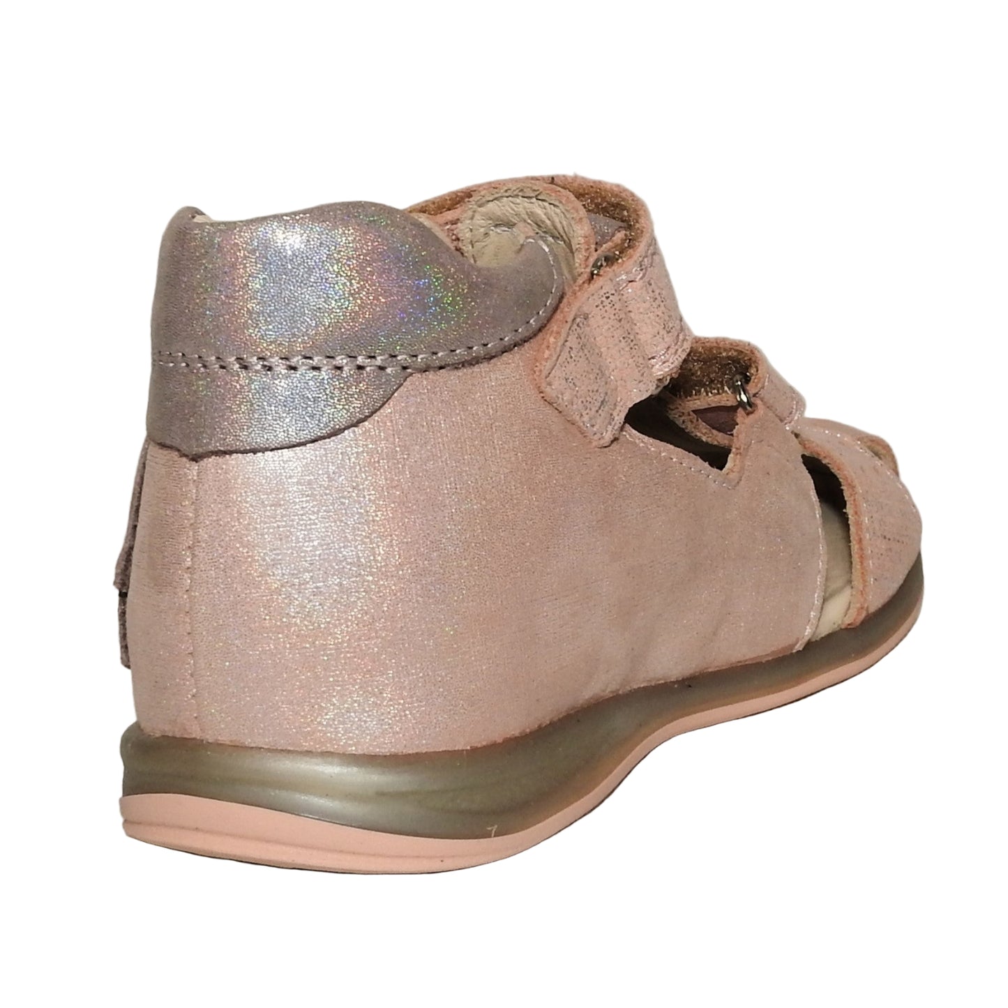 Szamos Kids Girls' Closed-Toe Sandals – Genuine Leather, Ergonomic Sole, Adjustable Hook & Loop Straps, Pink/Silver with Elephant Design