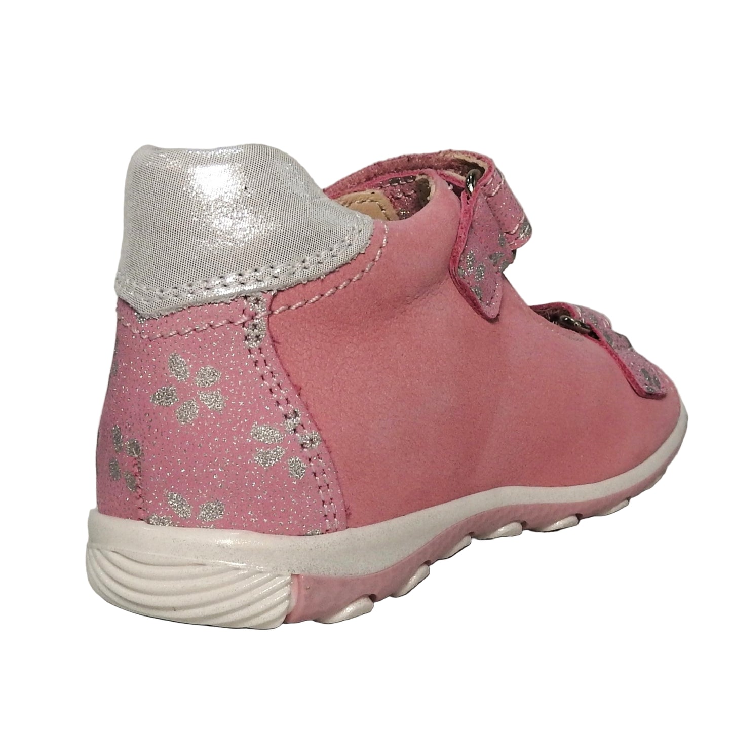 Szamos Kids Girls’ Genuine Leather Sandals – Ergonomic Supportive Sole, Stable Heel, Adjustable Hook & Loop Straps, Embroidered – Pink/Silver with ballerina Design