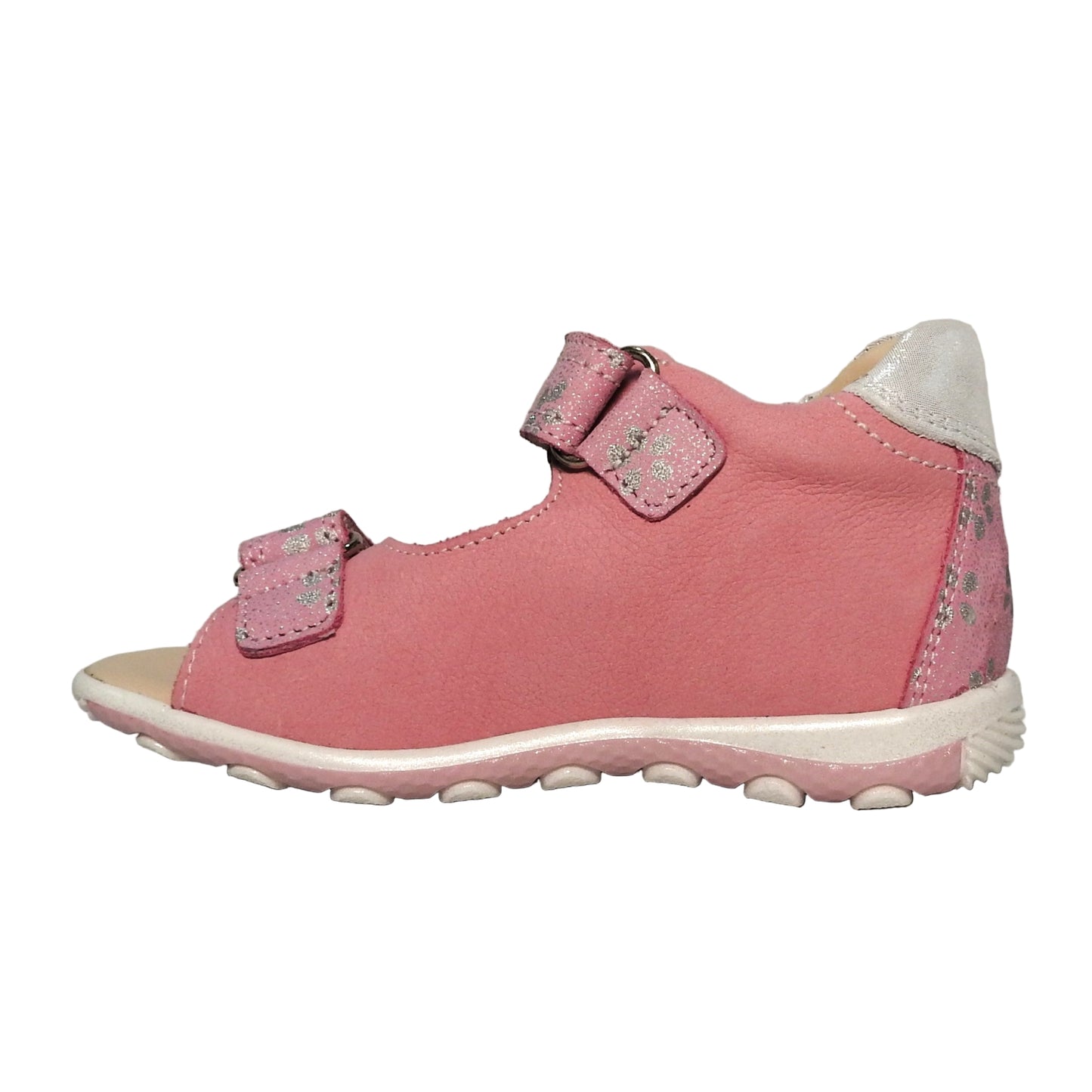 Szamos Kids Girls’ Genuine Leather Sandals – Ergonomic Supportive Sole, Stable Heel, Adjustable Hook & Loop Straps, Embroidered – Pink/Silver with ballerina Design