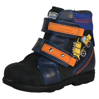 Szamos boys orthopedic (supinated) boots with yellow dump truck