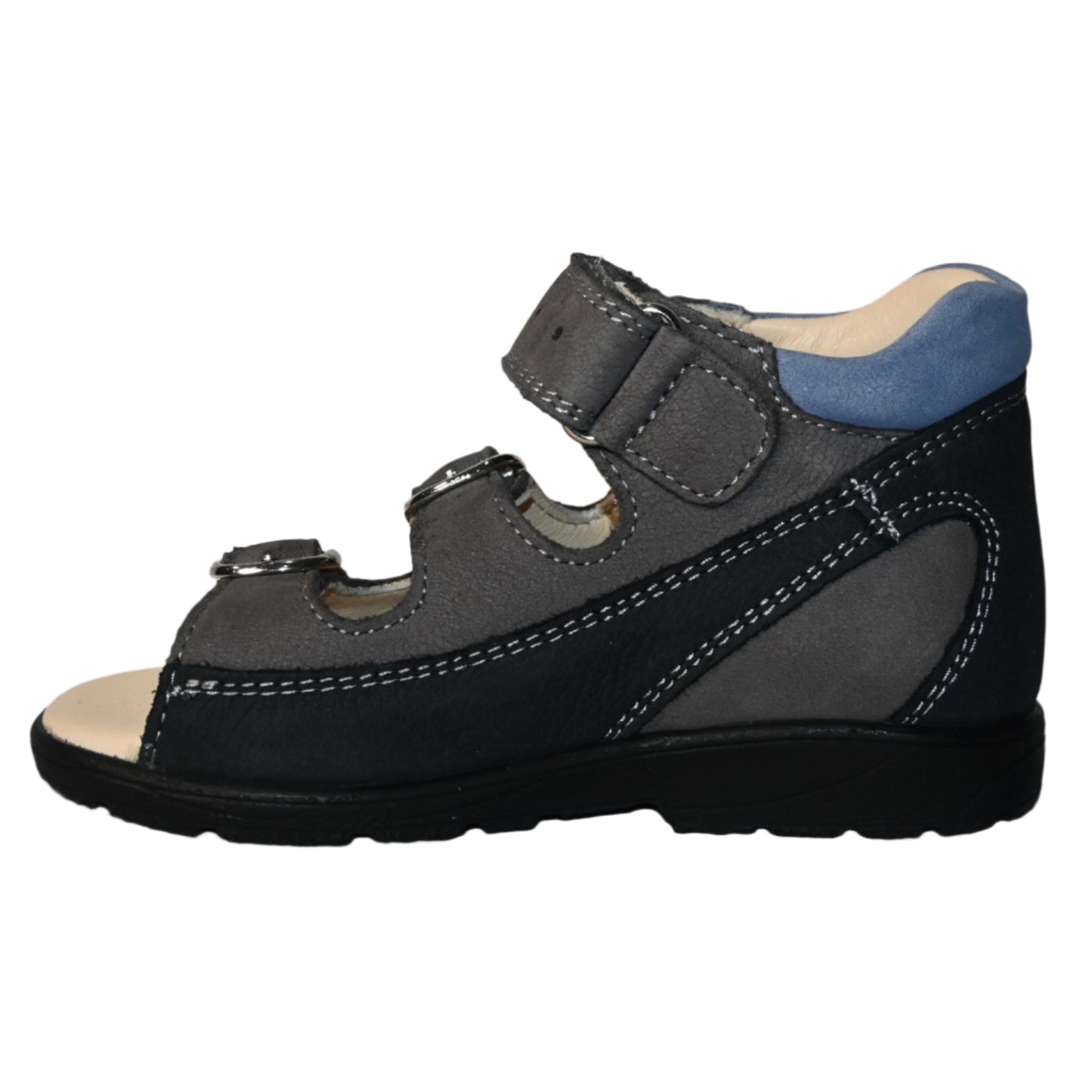 Szamos Kids Boys’ Genuine Leather Orthopedic Corrective Sandals – Arch Support Shoes, Ankle Support, for Flat Feet & Overpronation with Adjustable Hook & Loop Straps, Navy/Light Blue/Gray with Red Racing Car Design