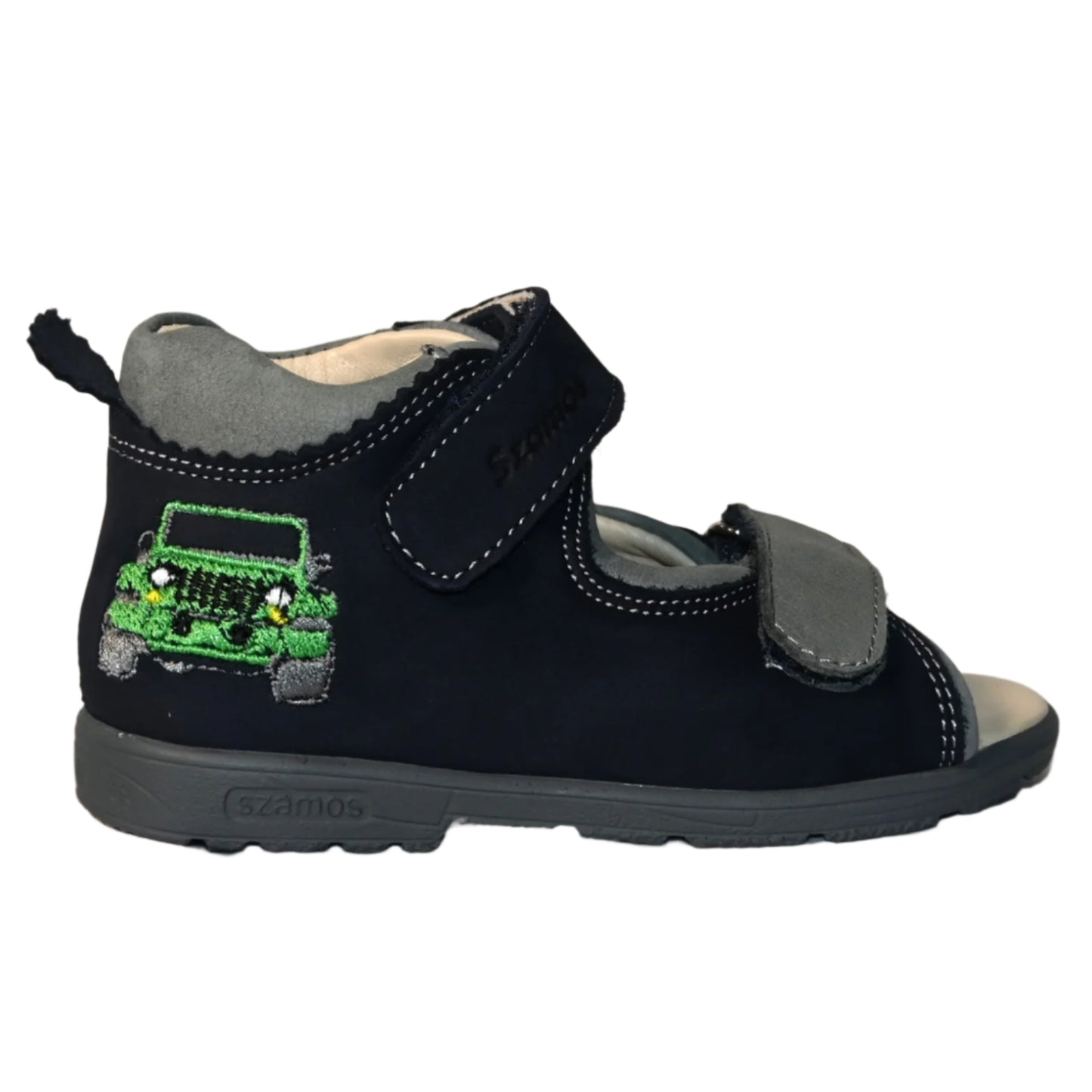 Szamos boys orthopedic (supinated) sandal 2 straps with green off-road car