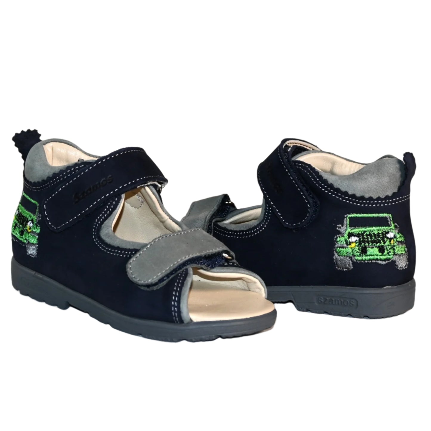 Szamos boys orthopedic (supinated) sandal 2 straps with green off-road car