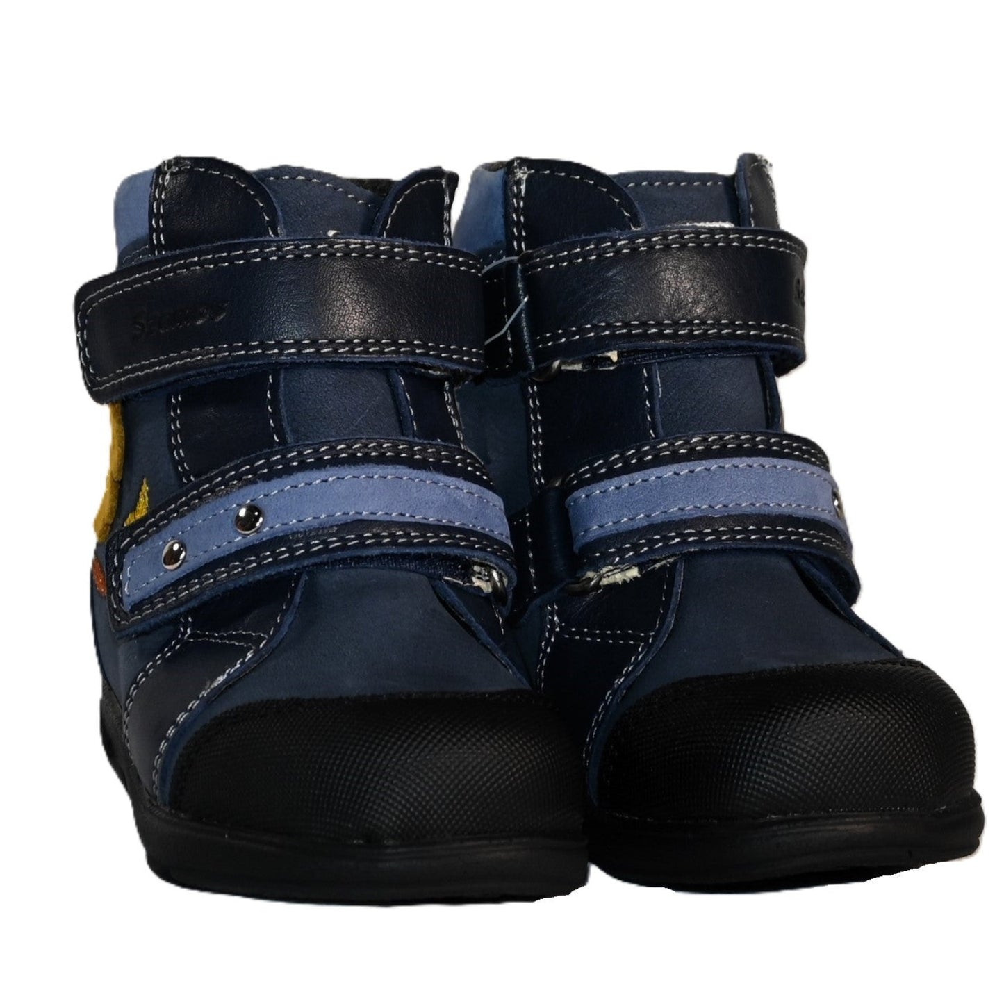 Szamos Kids Boys’ Genuine Leather Orthopedic Boots – Arch Support Shoes with Corrective Support for Flat Feet & Overpronation, Stable Ankle Support, Faux Fur Lining, Adjustable Straps, Navy Blue with Lion Designs