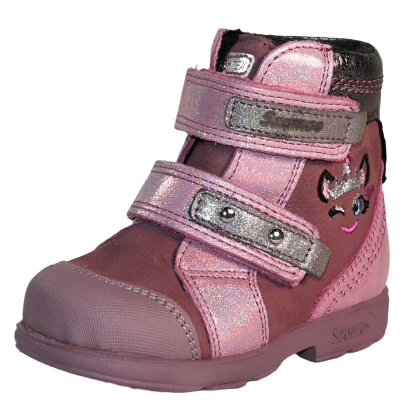 Szamos Kids Girls’ Genuine Leather Orthopedic Boots – Arch Support Shoes with Corrective Support for Flat Feet & Overpronation, Stable Ankle Support, Adjustable Straps, Pink Glitter Unicorn Design