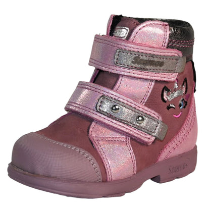 Szamos Kids Girls’ Genuine Leather Orthopedic Boots – Arch Support Shoes with Corrective Support for Flat Feet & Overpronation, Stable Ankle Support, Adjustable Straps, Pink Glitter Unicorn Design