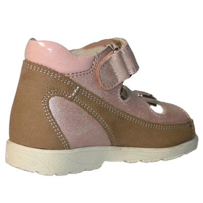 Szamos Kids Girls’ Genuine Leather Orthopedic Corrective Sandals – Arch Support Shoes for Flat Feet & Overpronation with Adjustable Hook-and-Loop Straps, Pink Metallic Floral