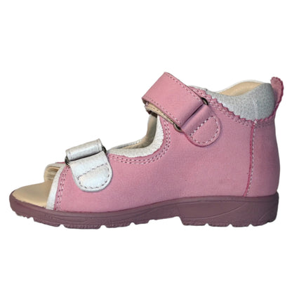 Szamos Kids Girls’ Genuine Leather Orthopedic Corrective Sandals – Arch Support Shoes for Flat Feet & Overpronation with Adjustable Hook-and-Loop Straps, Pink/White with Flowers & Butterfly Design