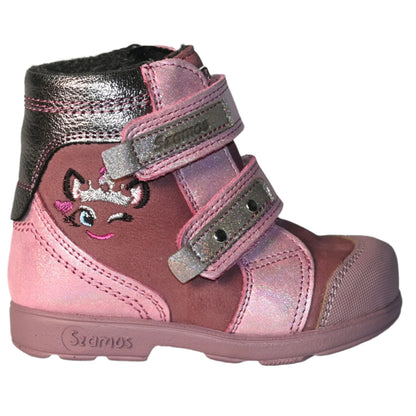 Szamos Kids Girls’ Genuine Leather Orthopedic Boots – Arch Support Shoes with Corrective Support for Flat Feet & Overpronation, Stable Ankle Support, Adjustable Straps, Pink Glitter Unicorn Design