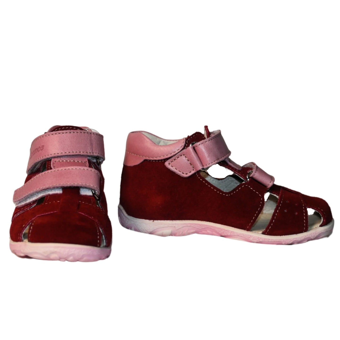 Szamos Kids Boys' Genuine Leather Closed-Toe Sandals – Burgundy and Pink with Ergonomic Supportive Sole and Easy Hook-and-Loop Closure