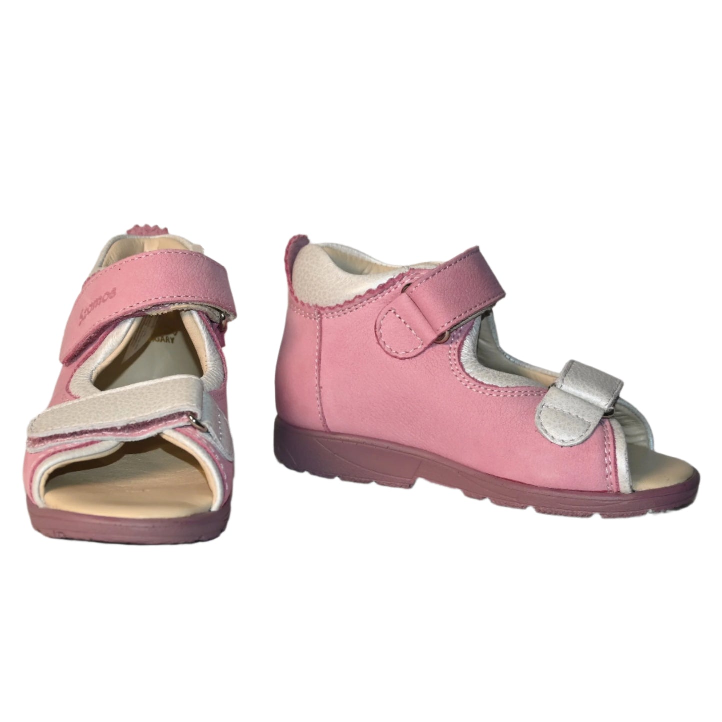 Szamos Kids Girls’ Genuine Leather Orthopedic Corrective Sandals – Arch Support Shoes for Flat Feet & Overpronation with Adjustable Hook-and-Loop Straps, Pink/White with Flowers & Butterfly Design