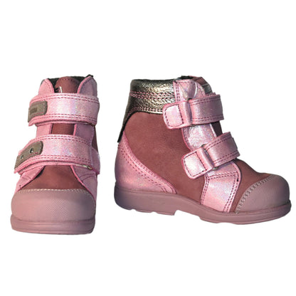 Szamos Kids Girls’ Genuine Leather Orthopedic Boots – Arch Support Shoes with Corrective Support for Flat Feet & Overpronation, Stable Ankle Support, Adjustable Straps, Pink Glitter Unicorn Design