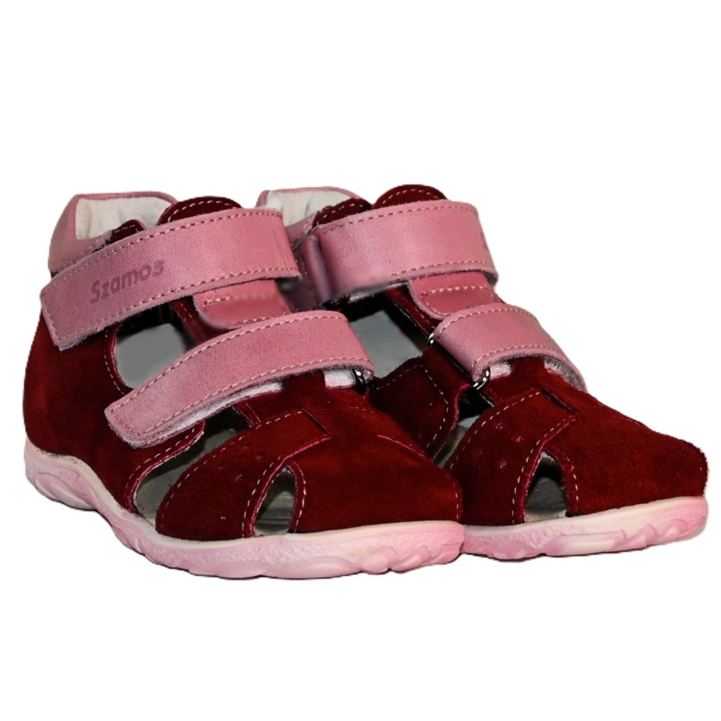 Szamos Kids Boys' Genuine Leather Closed-Toe Sandals – Burgundy and Pink with Ergonomic Supportive Sole and Easy Hook-and-Loop Closure