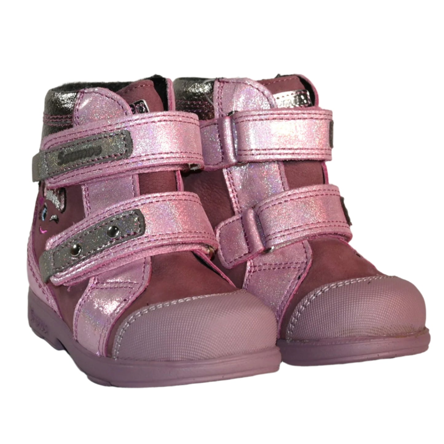Szamos Kids Girls’ Genuine Leather Orthopedic Boots – Arch Support Shoes with Corrective Support for Flat Feet & Overpronation, Stable Ankle Support, Adjustable Straps, Pink Glitter Unicorn Design