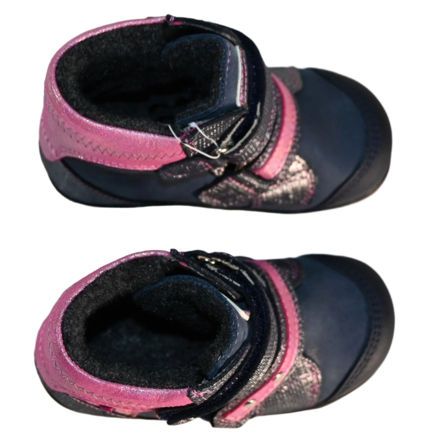 Szamos Kids Girls’ Genuine Leather Orthopedic Boots – Arch Support Shoes for Flat Feet & Overpronation, with Ankle Support, Faux Fur Lining, Adjustable Straps, Navy Blue/Pink/Gray Glitter Owl Design